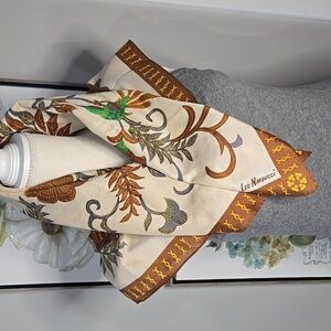 Vintage Leo Narducci Square Silk Scarf with Birds and Flora Design